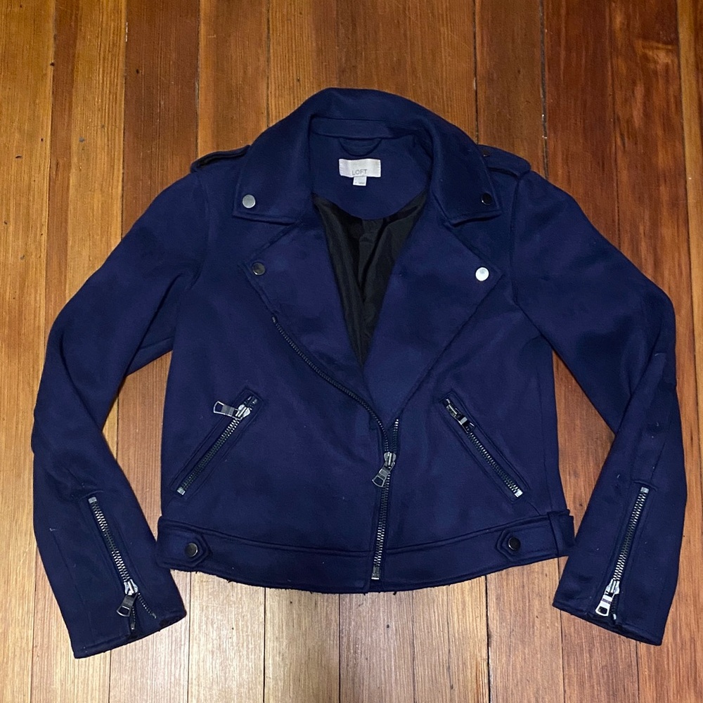 Blue Faux Suede Women's Biker Jacket